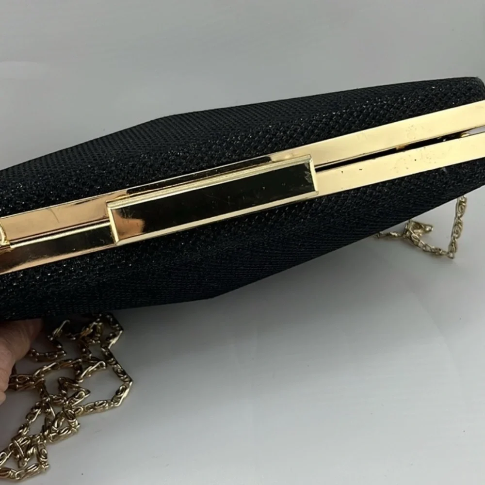 Natasha Black Metallic Gold Clutch Evening Purse‎ Handbag Bag